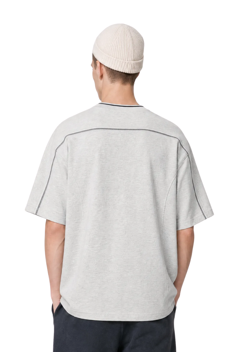 Men's Colorblock Topstitch Ribbed Cotton Drop Shoulder Tee