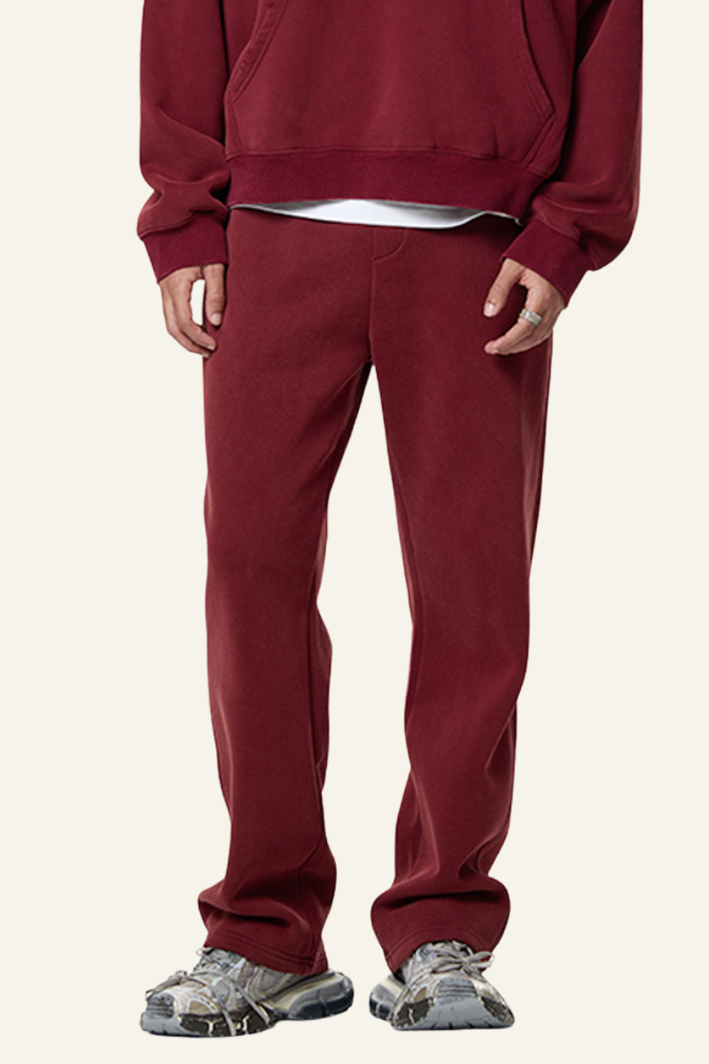 Men's Heavyweight Washed Fleece-lined  Straight-leg Pants.