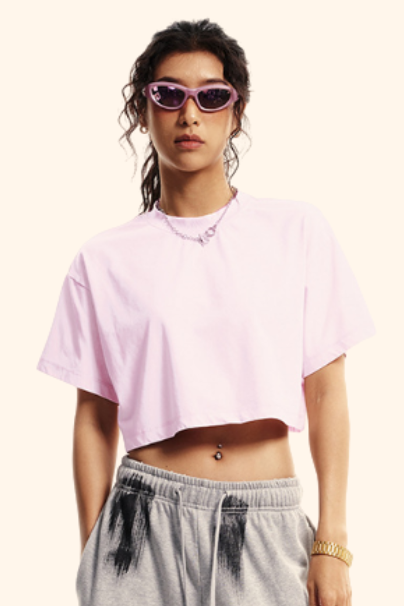 Women's Spring Summer 230g Washed Oversized Cropped Tee