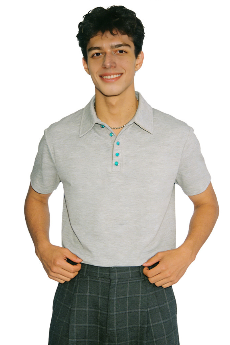 Men's Summer Turquoise Collar 320g Solid Minimalist Polo