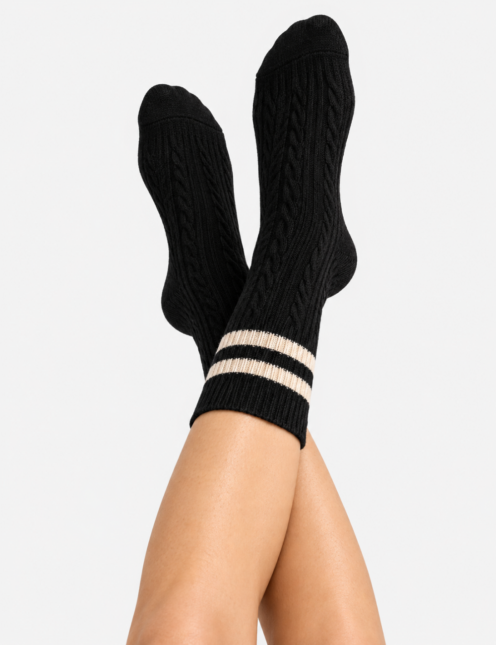 Ladies Striped Cable Knit Thickened Mid Calf Socks