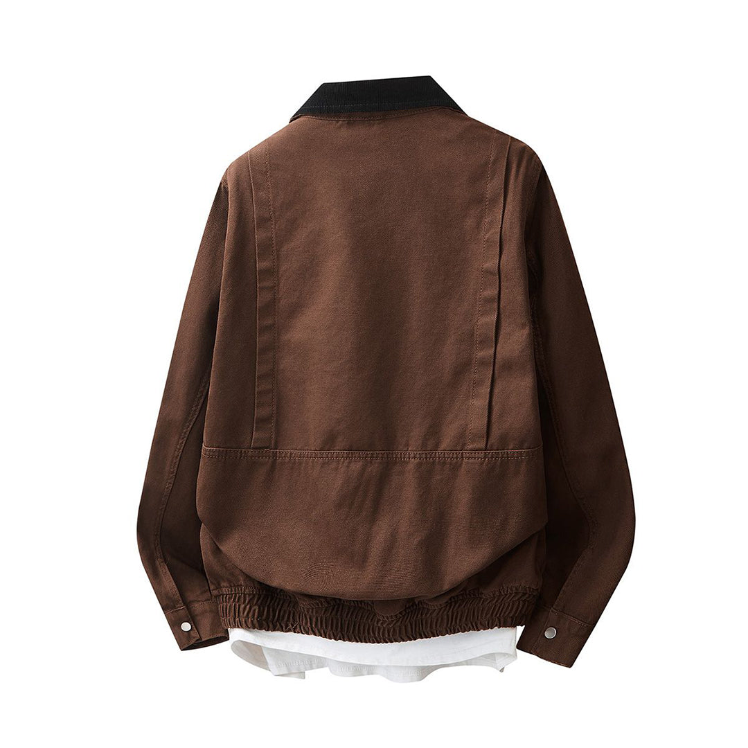 Men's Spring Contrast Collar Washed Denim Work Jacket