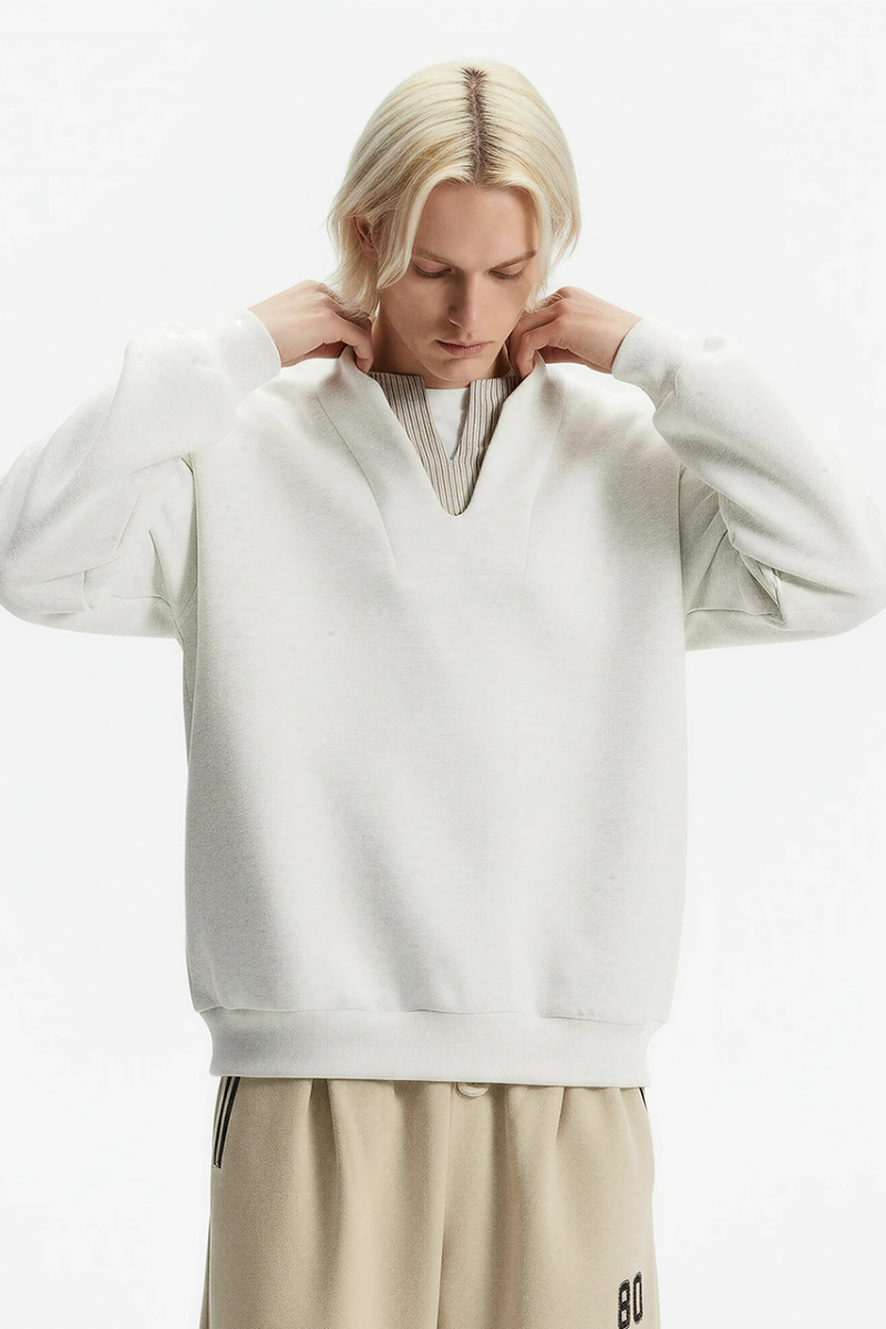Men's Spring 2026 Mock Layer Henley V-Neck Long Sleeve Sweatshirt