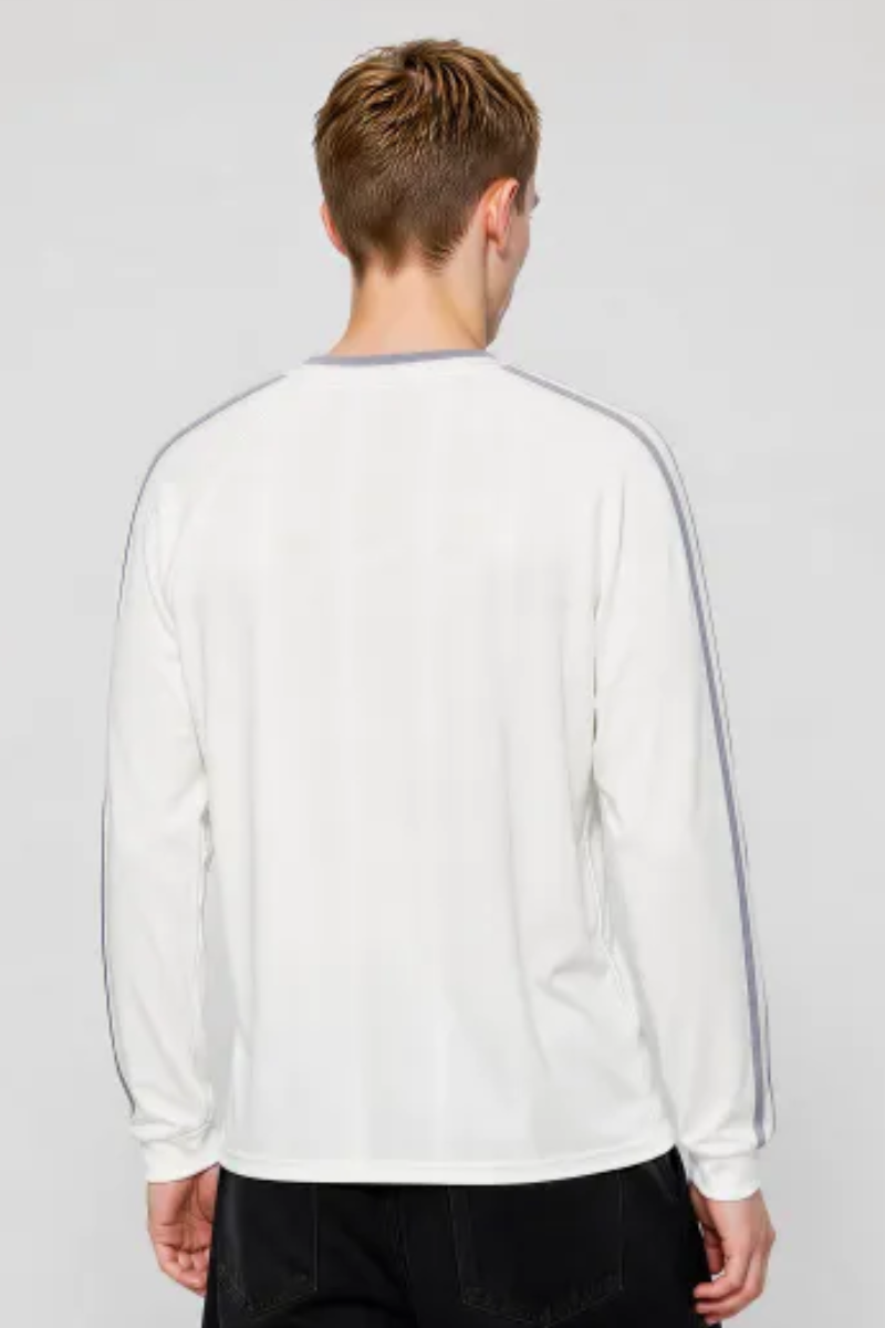 Men Spring Triacetate V Neck Contrast Athletic Long Sleeve