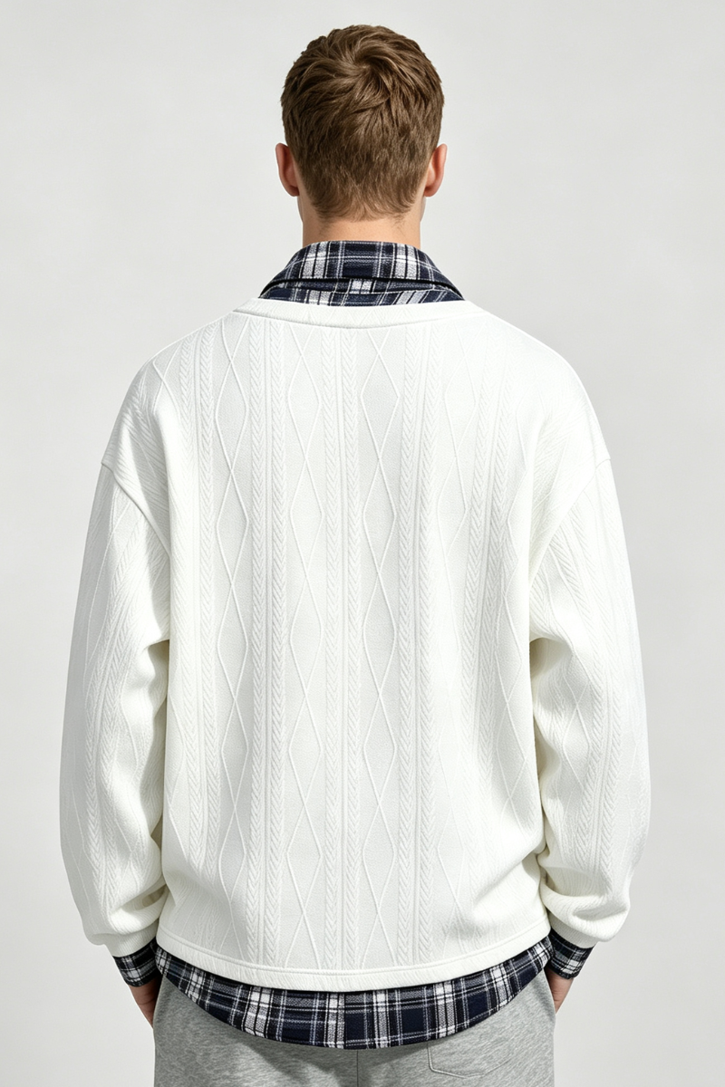 Men's Fall Clothing Plaid-Collar Layered Sweatshirt