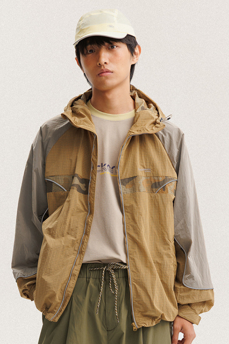 Unisex Retro Colorblock Loose Waterproof Windbreaker Jacket