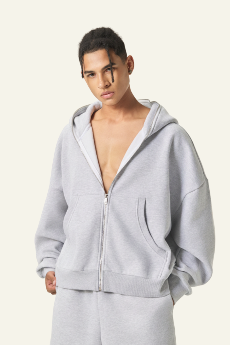 Men's Streetwear Cropped Full Zipper Hooded Jacket