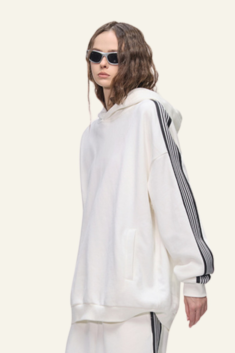 Women's Streetwear Side-Striped Solid Hoodie