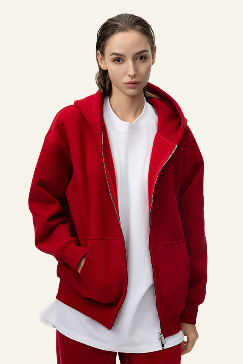 Women's Streetwear Fleece-lined  Full-Zipper Hooded Jaacket