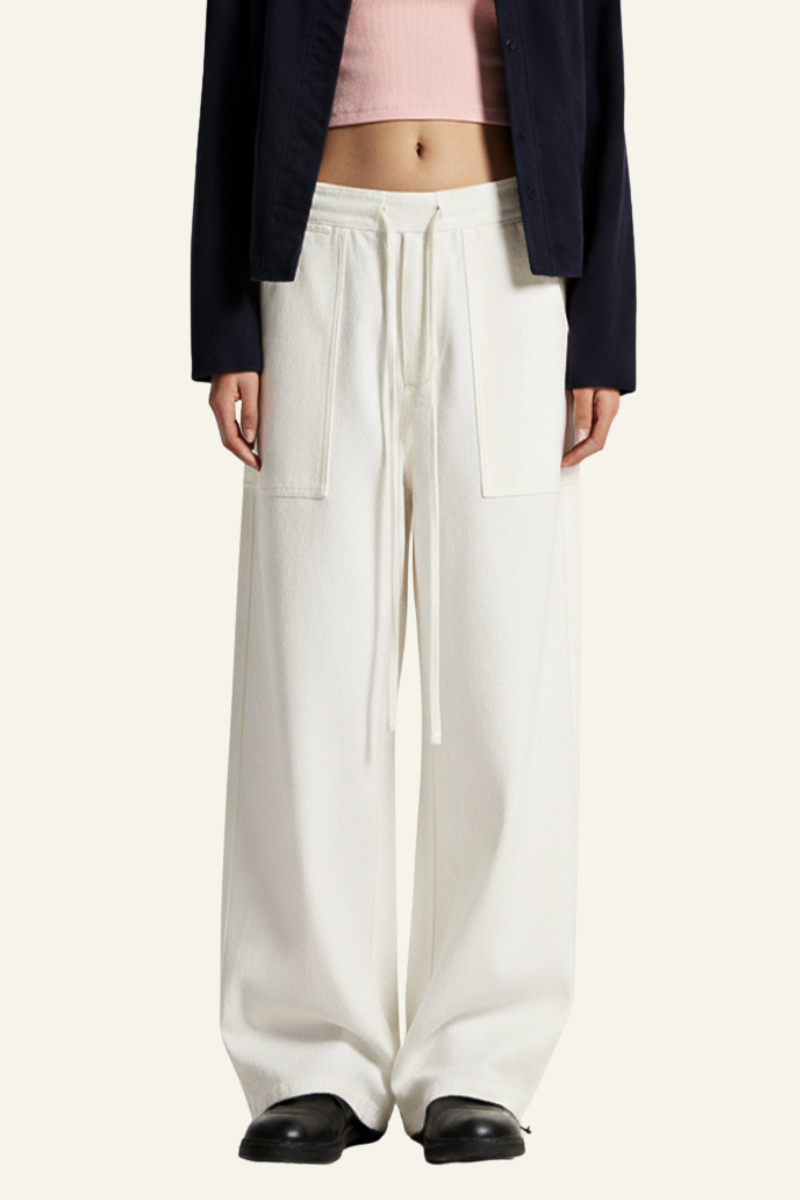 Women's Streetwear Lyocell Double-Waisted Wide Leg Pants