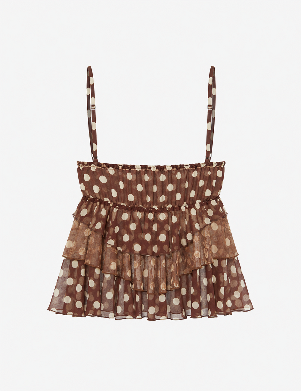 Ladies Casual Polka Dot Ruffle Hem Cami Top