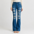 Women's Distressed Ripped Frayed Hem Stretch Flare Jeans
