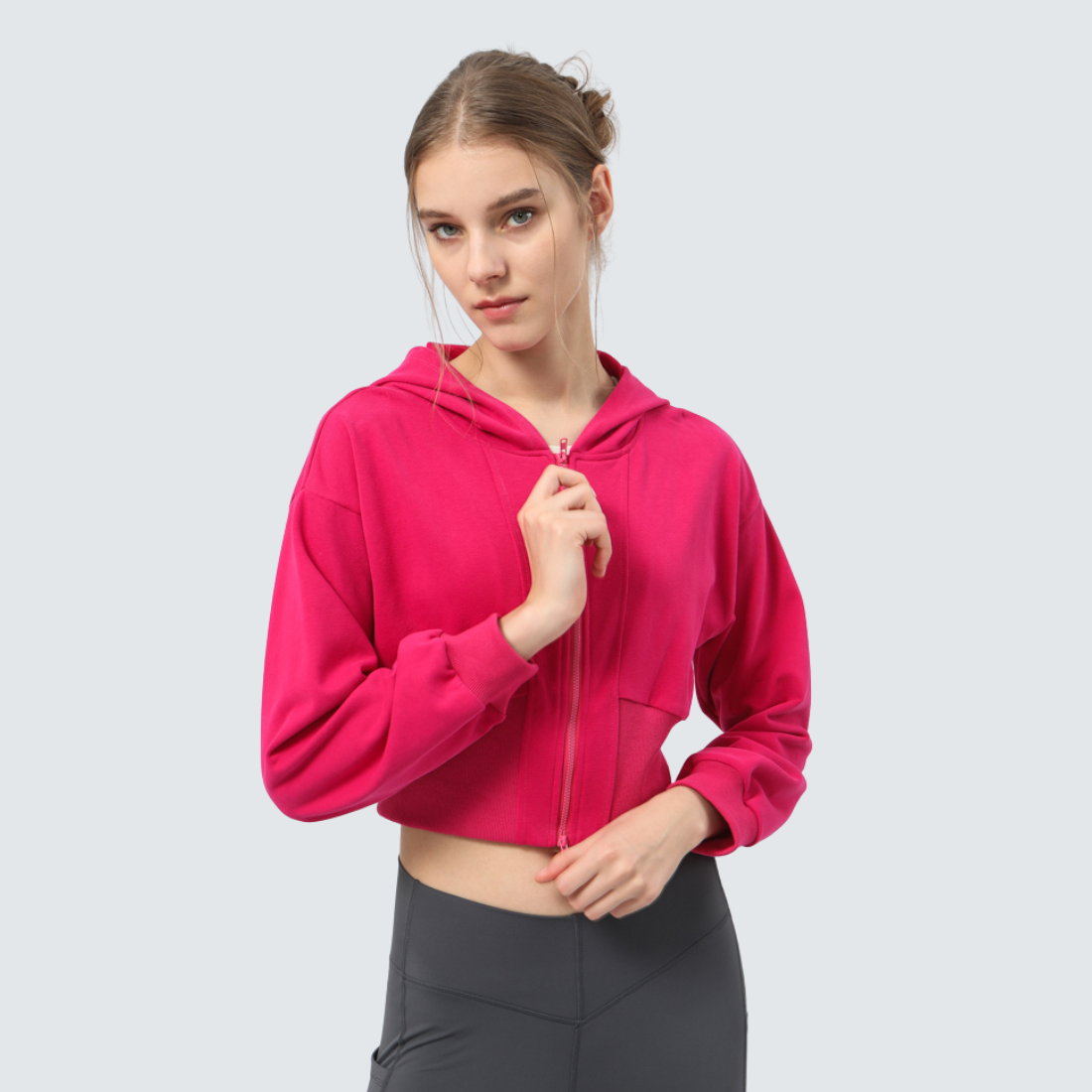 Cropped Waist-Tied Hooded Athletic Jacket
