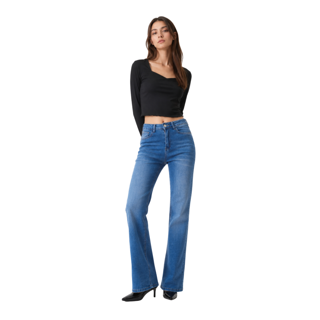 Women's blue stretch straight-leg jeans