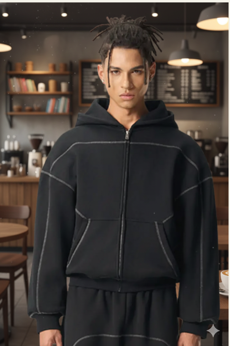 Men's Streetwear Contrast Stitch Hooded Jacket