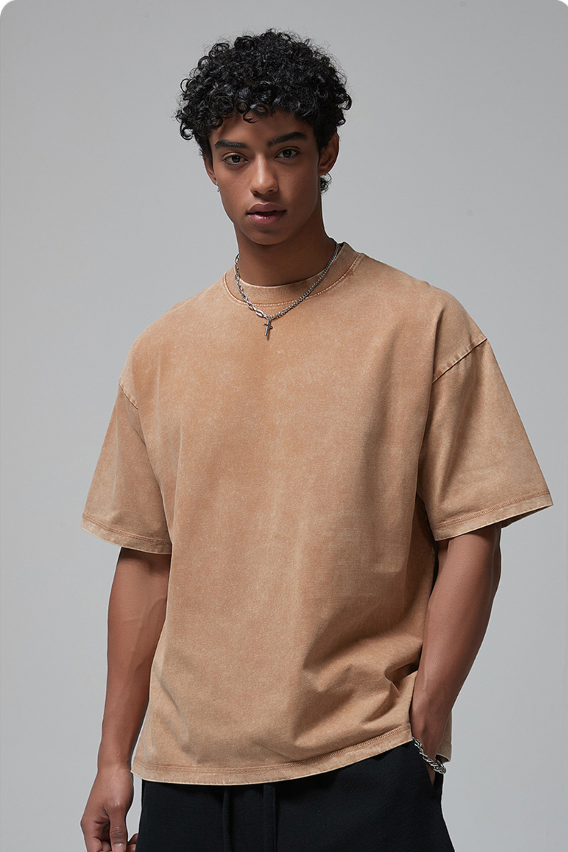 Men's Summer 275g Washed Batik Oversized Small Neck Tee
