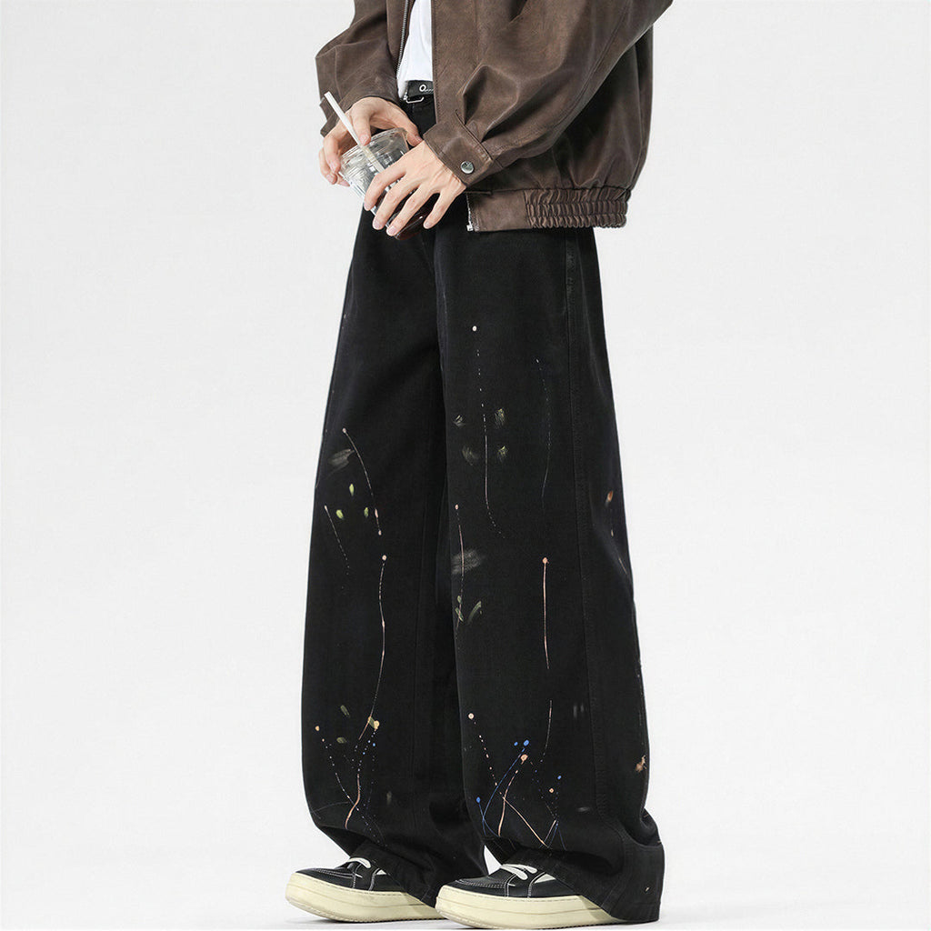 Men's Spring Splash Ink Washed Baggy Wide Leg Denim Jeans