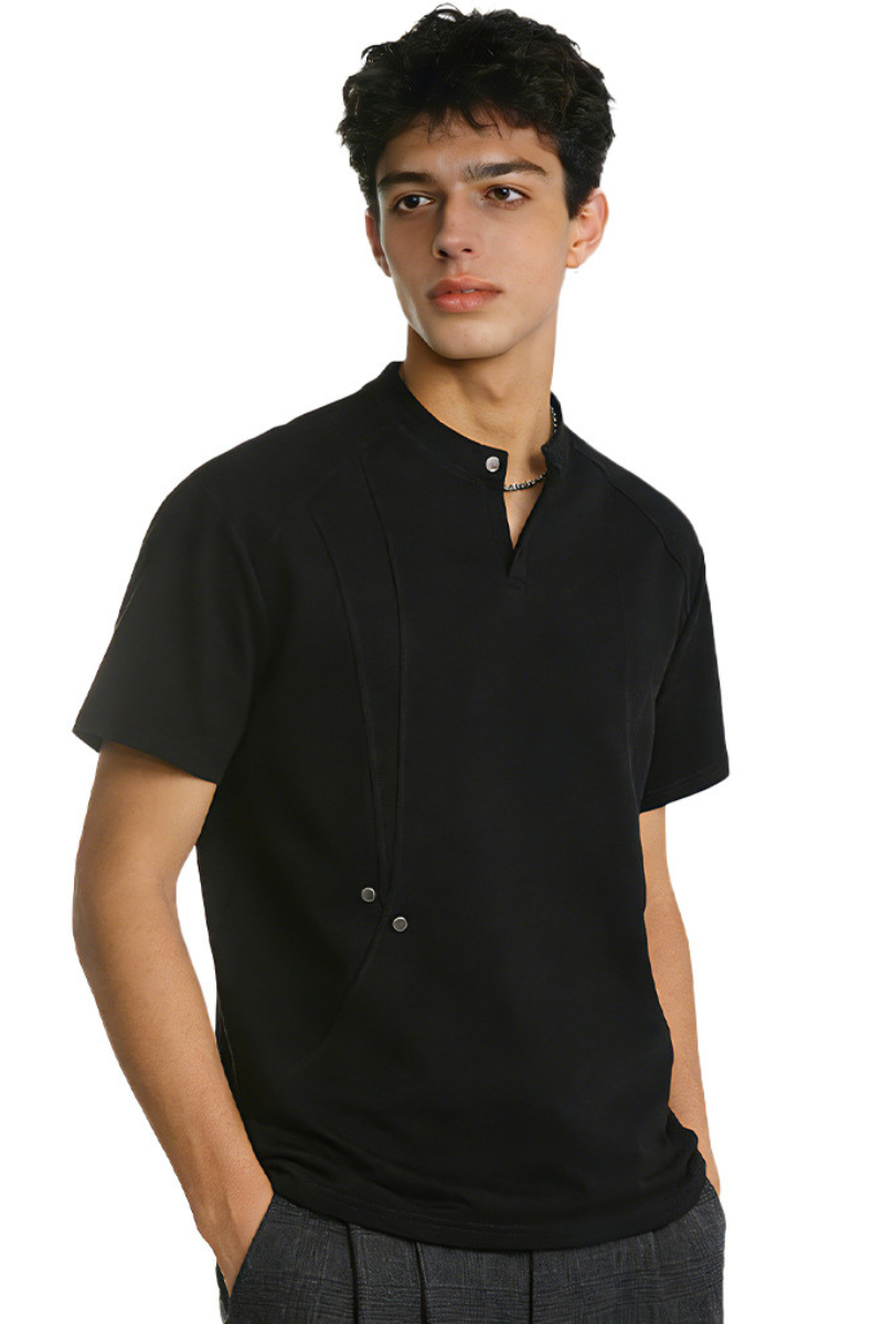 Men's Summer 320g Nylon-Cotton Minimalist Stand Collar Tee