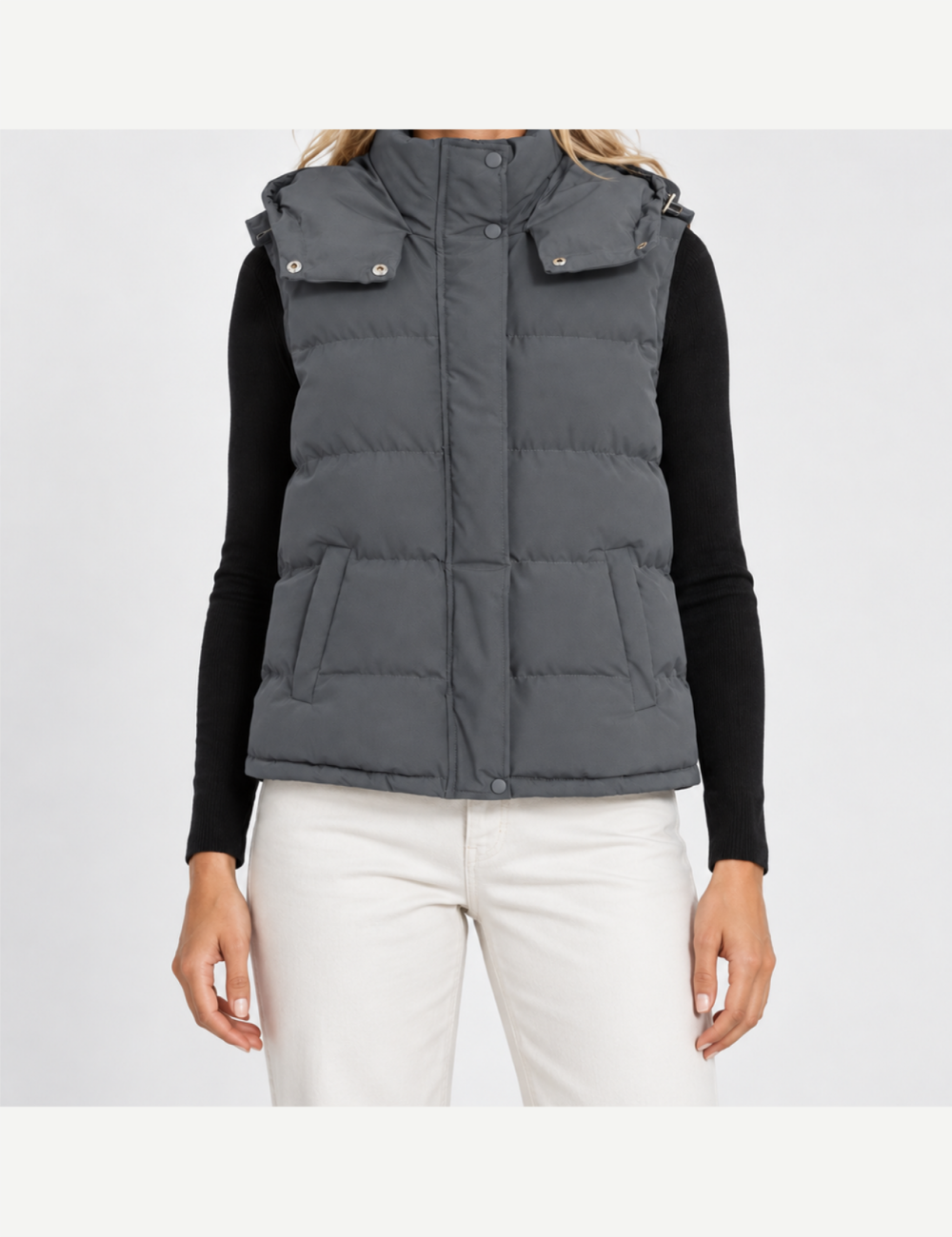 Ladies Stand Collar Hooded Quilted Puffer Vest