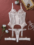 Ladies Floral Embroidery Bodysuit Garter Lingerie Set