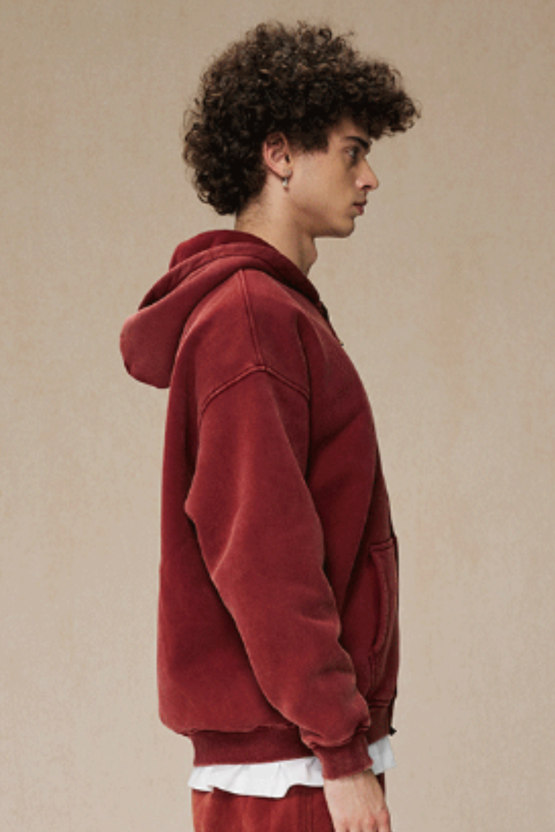 Men's Fall Clothing Wax-Dyed Vintage Solid Hoodie Jacket