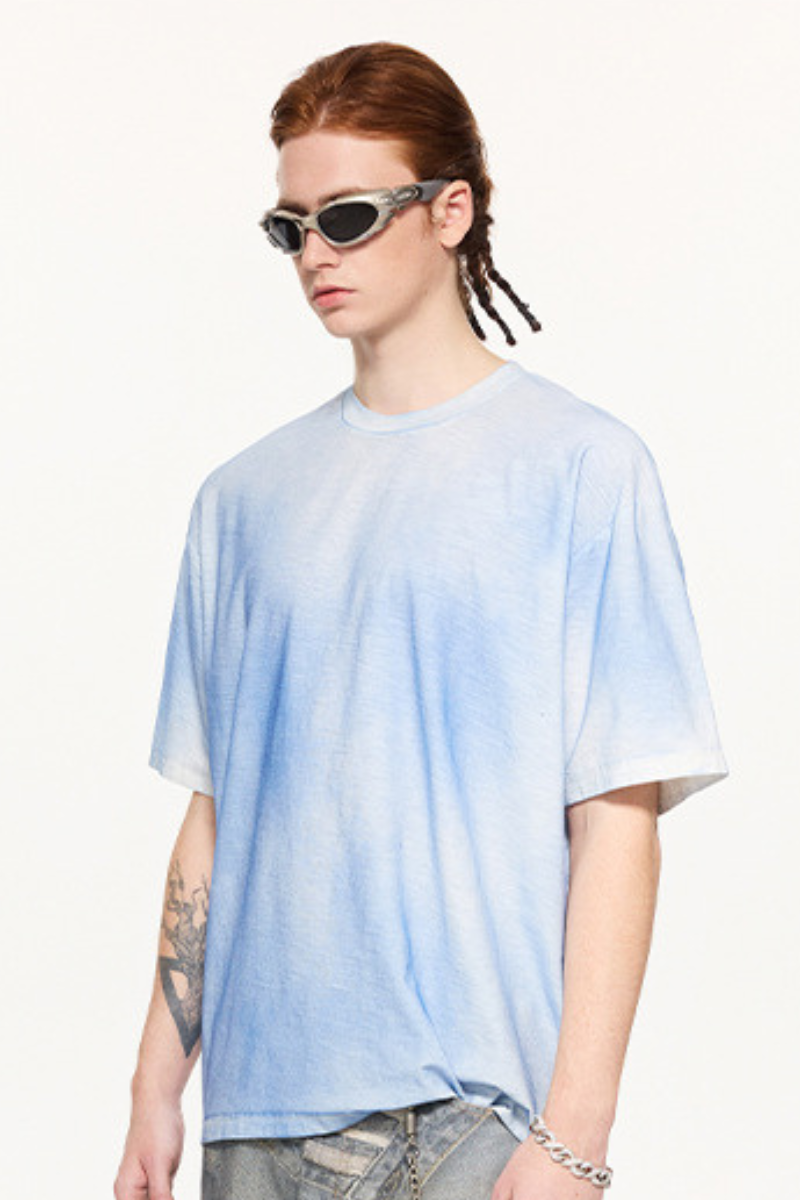 Men's Summer 160g Cotton Hand Painted Fade Loose Crew Tee