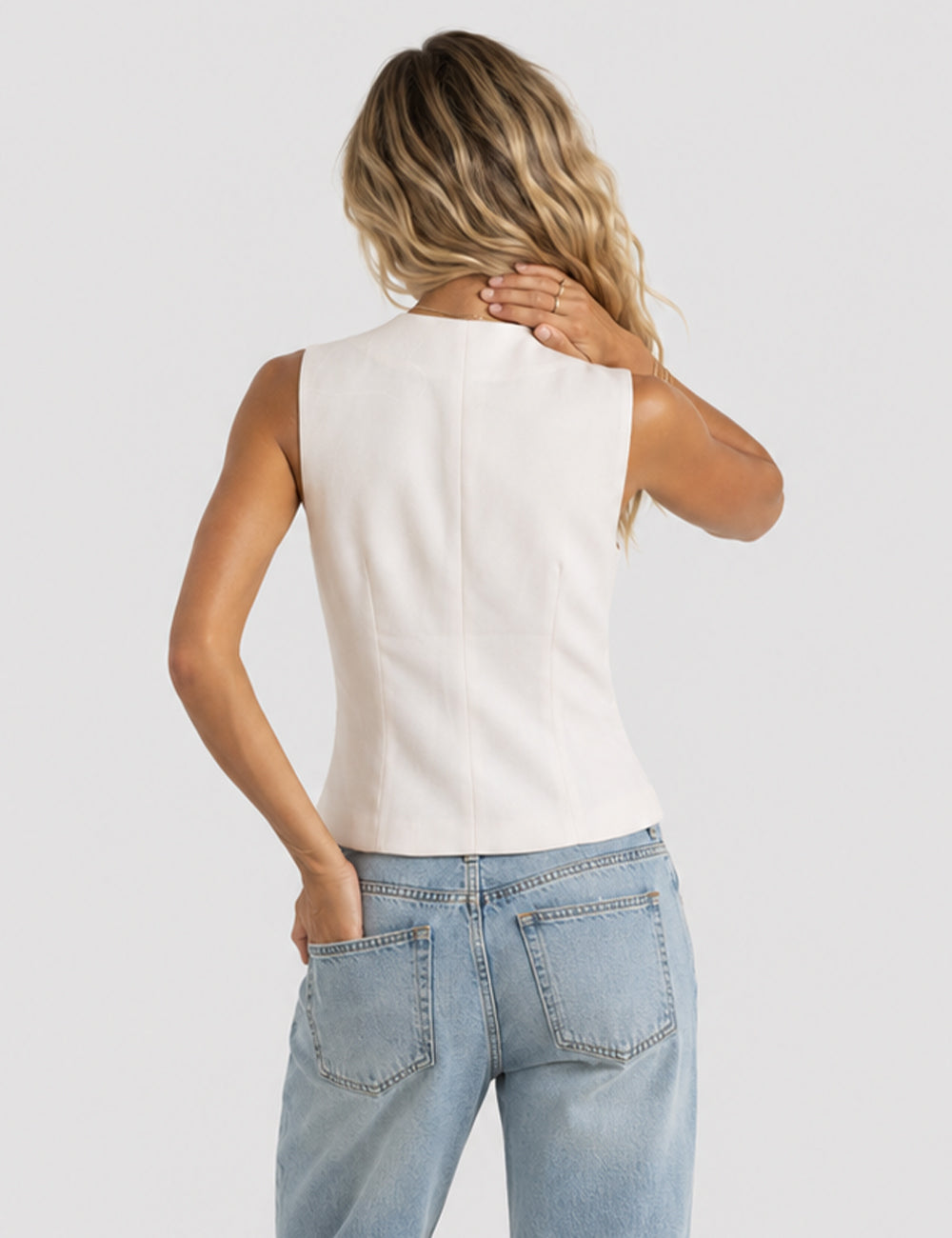 Ladies V-Neck Embroidery Button Waistcoat Sleeveless Top