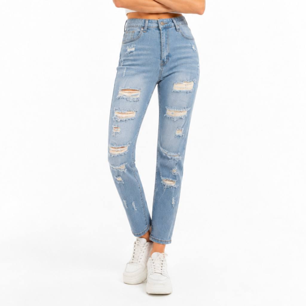 Women's High Waist Distressed Ripped Stretch Jeans