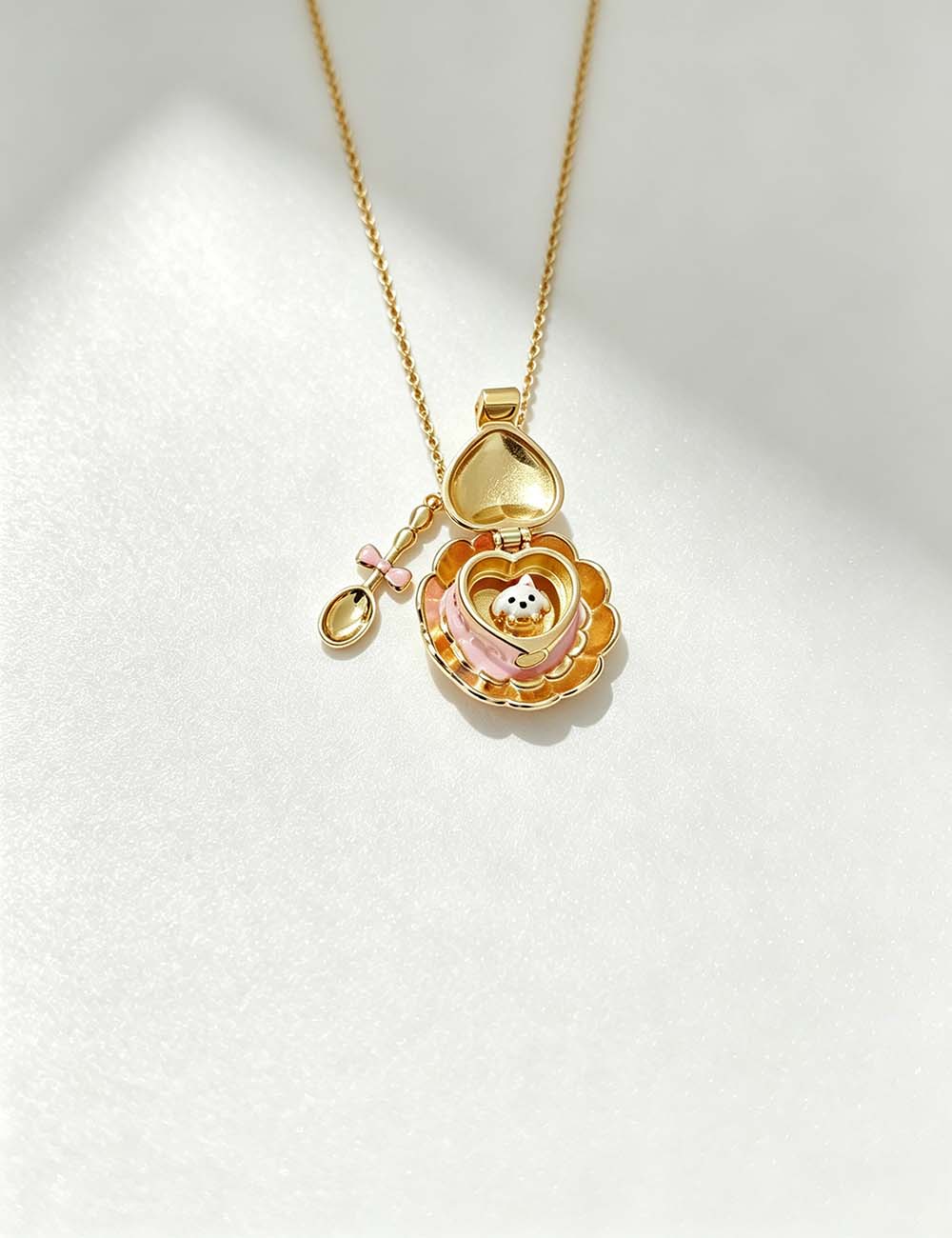 Ladies Cute Teacup Dog Locket Pendant Necklace