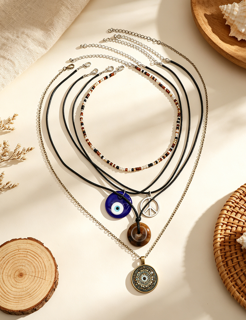 Ladies Multi-layer Beaded Pendant Necklace
