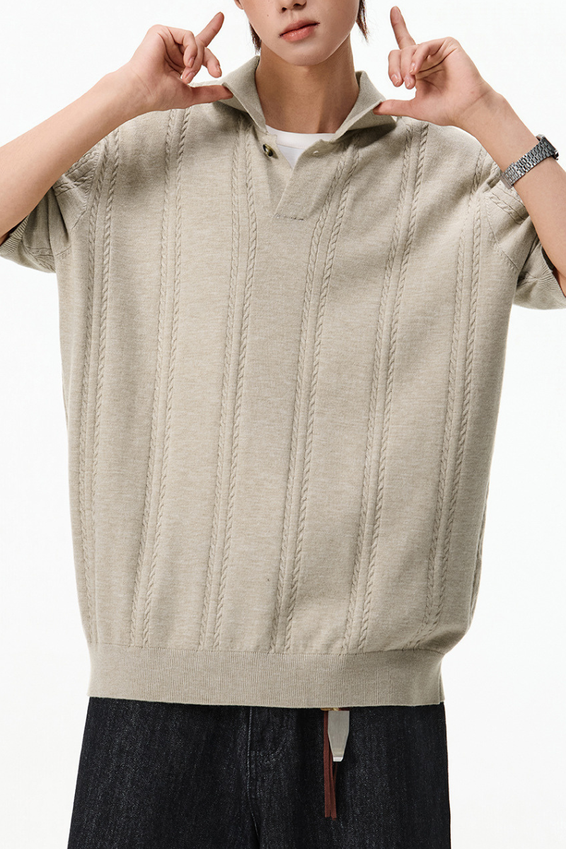 Men's Summer Cable Knit Breathable Old Money Loose Polo