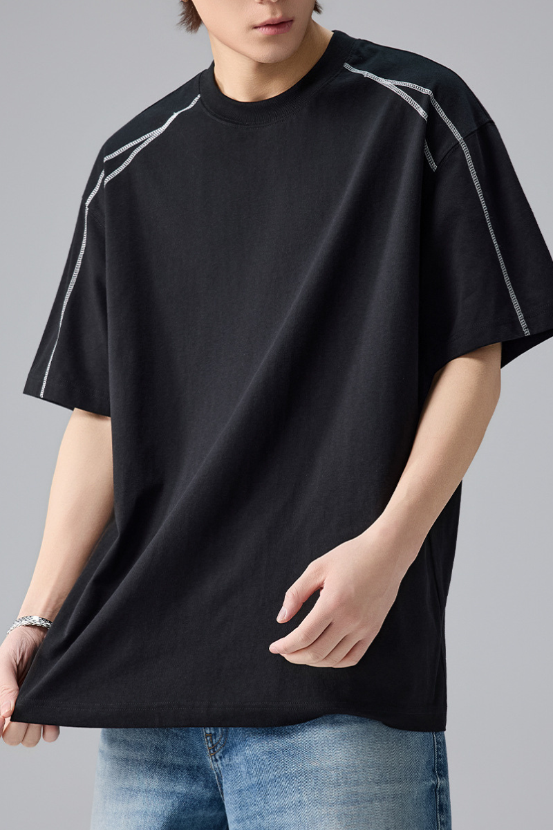 Men's Summer Topstitch Colorblock Crewneck Tee