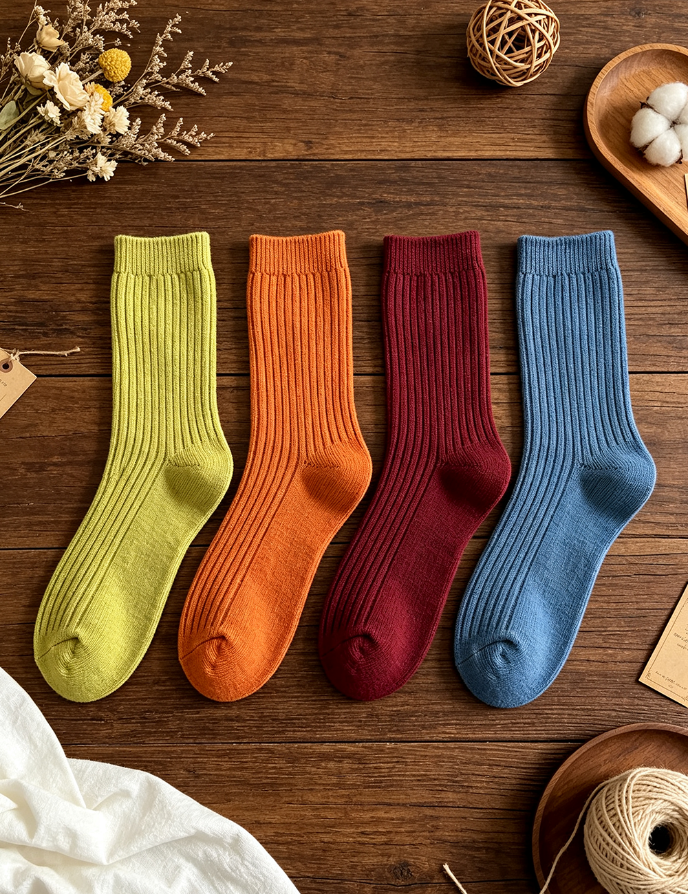 Ladies Solid Ribbed Knit Wool Blend Crew Socks