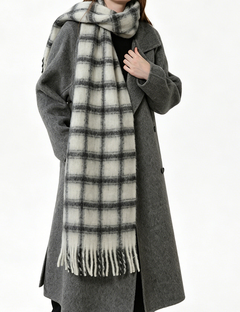 Ladies Plaid Fringe Long Neck Scarf
