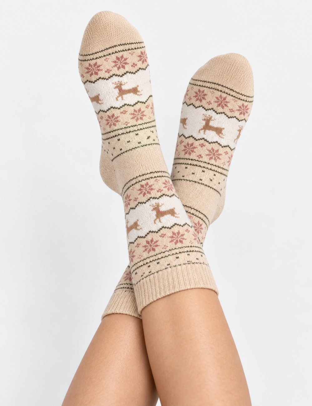 Ladies Christmas Reindeer Thickened Mid Calf Socks 5PCS Set
