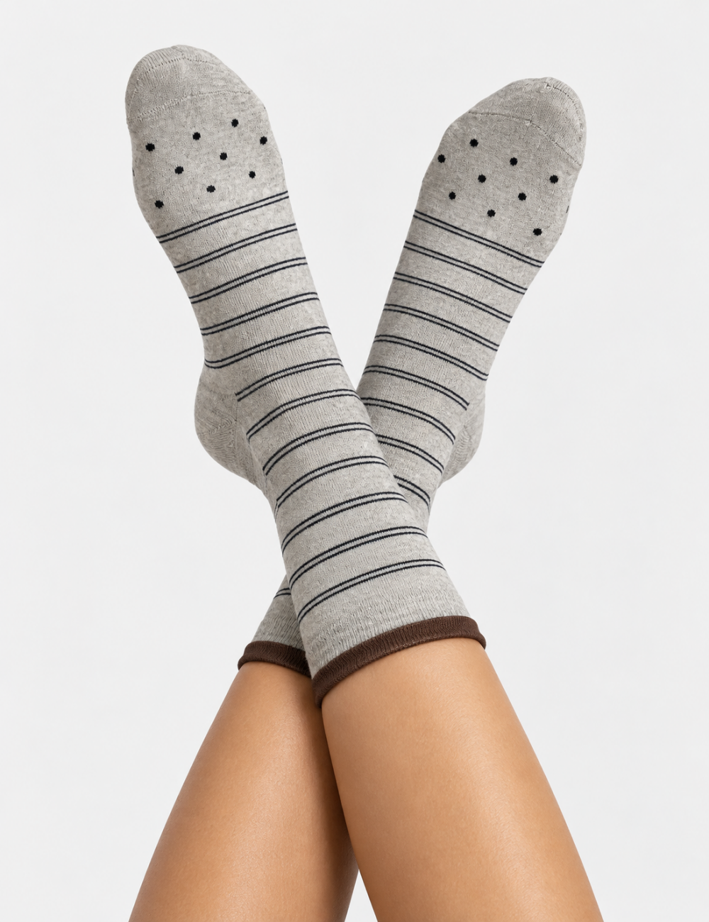 Ladies Striped Polka Dot Mid Calf Socks