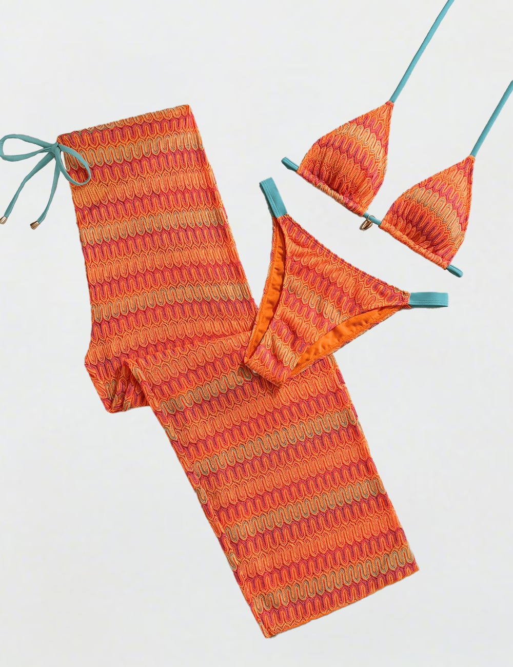 Ladies Striped Bikini with Drawstring Pants 3PCS Swimwear Set