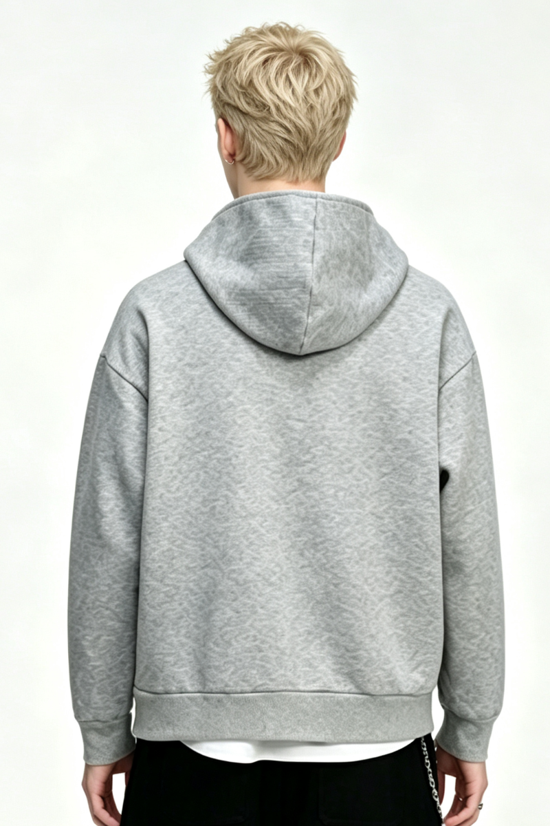 Men's Fall Clothing Waffle-Knit Diagonal-Zip Loose Hoodie