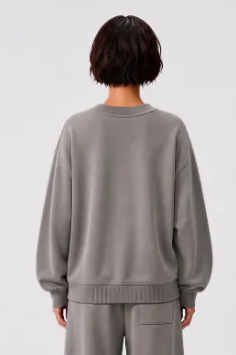 Women Fall Clothing V Neck Boxy Cropped Lantern Sweatshirt