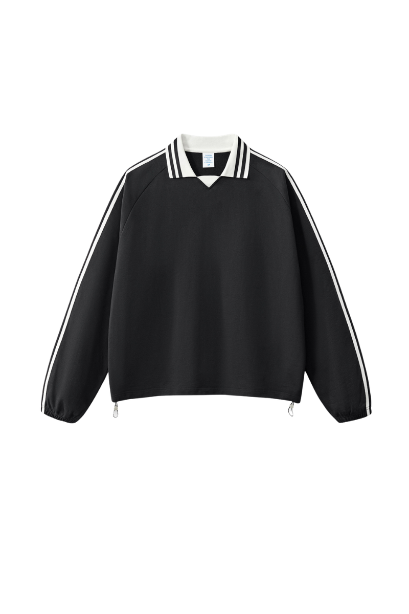 Unisex 380g Cotton Striped Colorblock Collar Sweatshirt