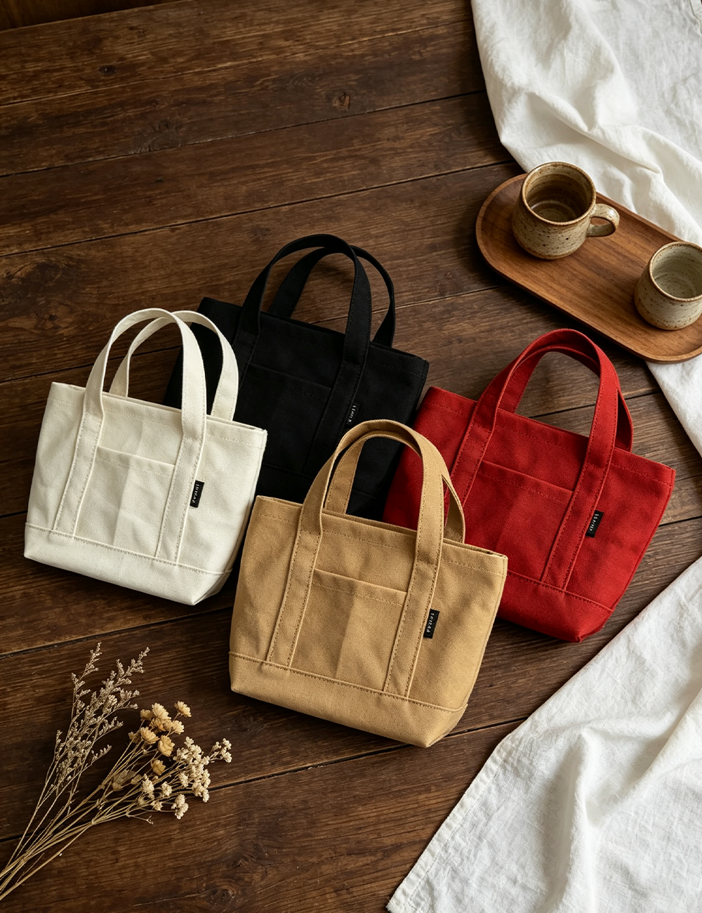Ladies Casual Solid Canvas Mini Handbag Tote Bag