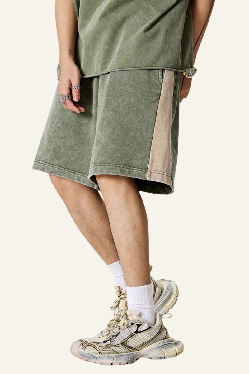 Men's Cotton Streetwear Color-Block Vintage Patchwork Shorts