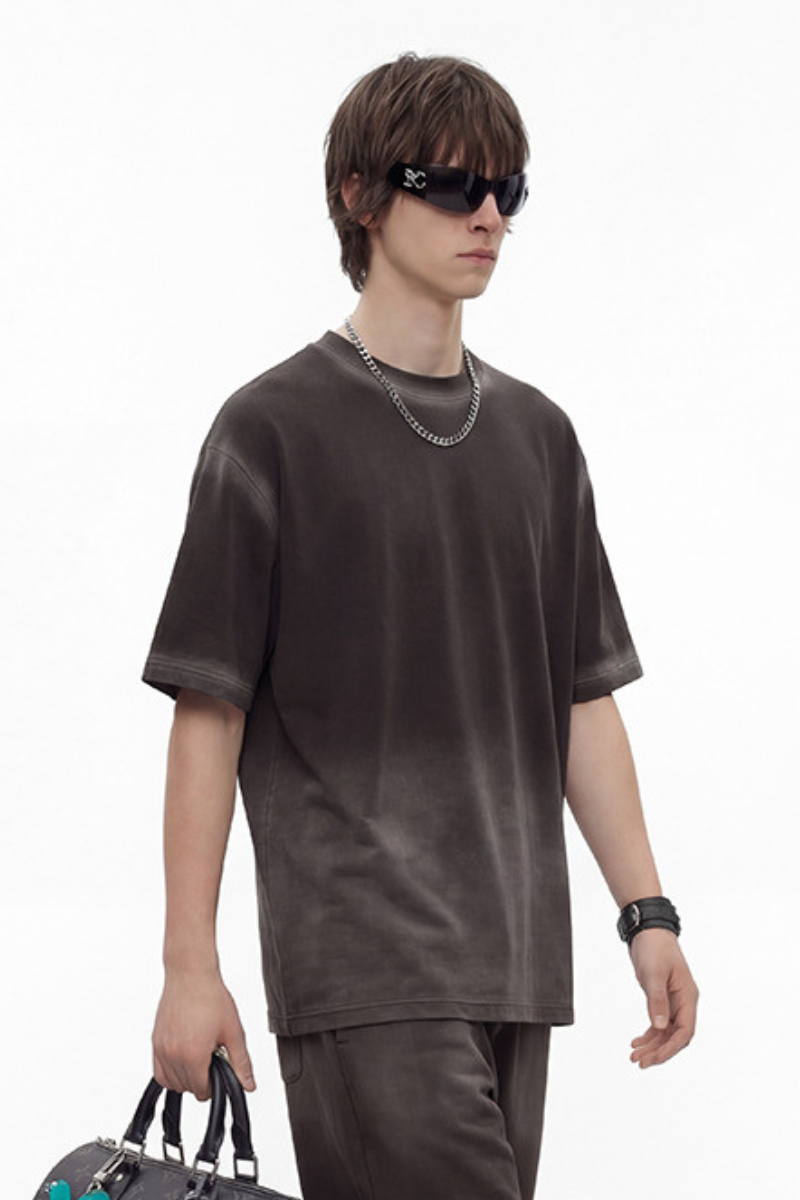 Men's Summer 280g Cotton Spray Wash Gradient Tee