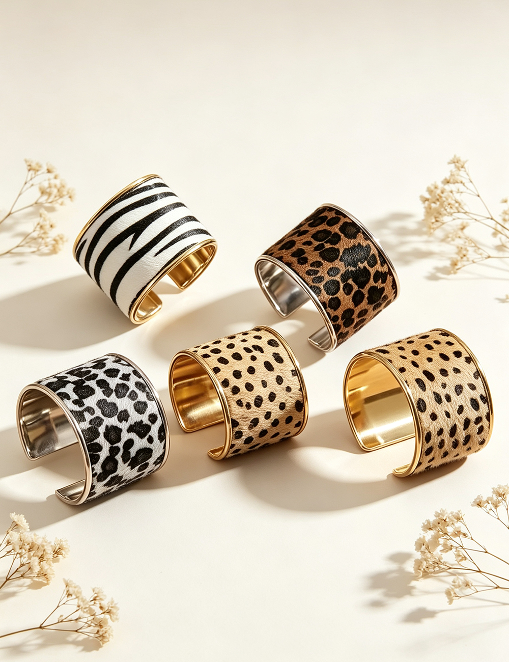 Ladies Punk Animal Print Metal Wide Cuff Bracelet