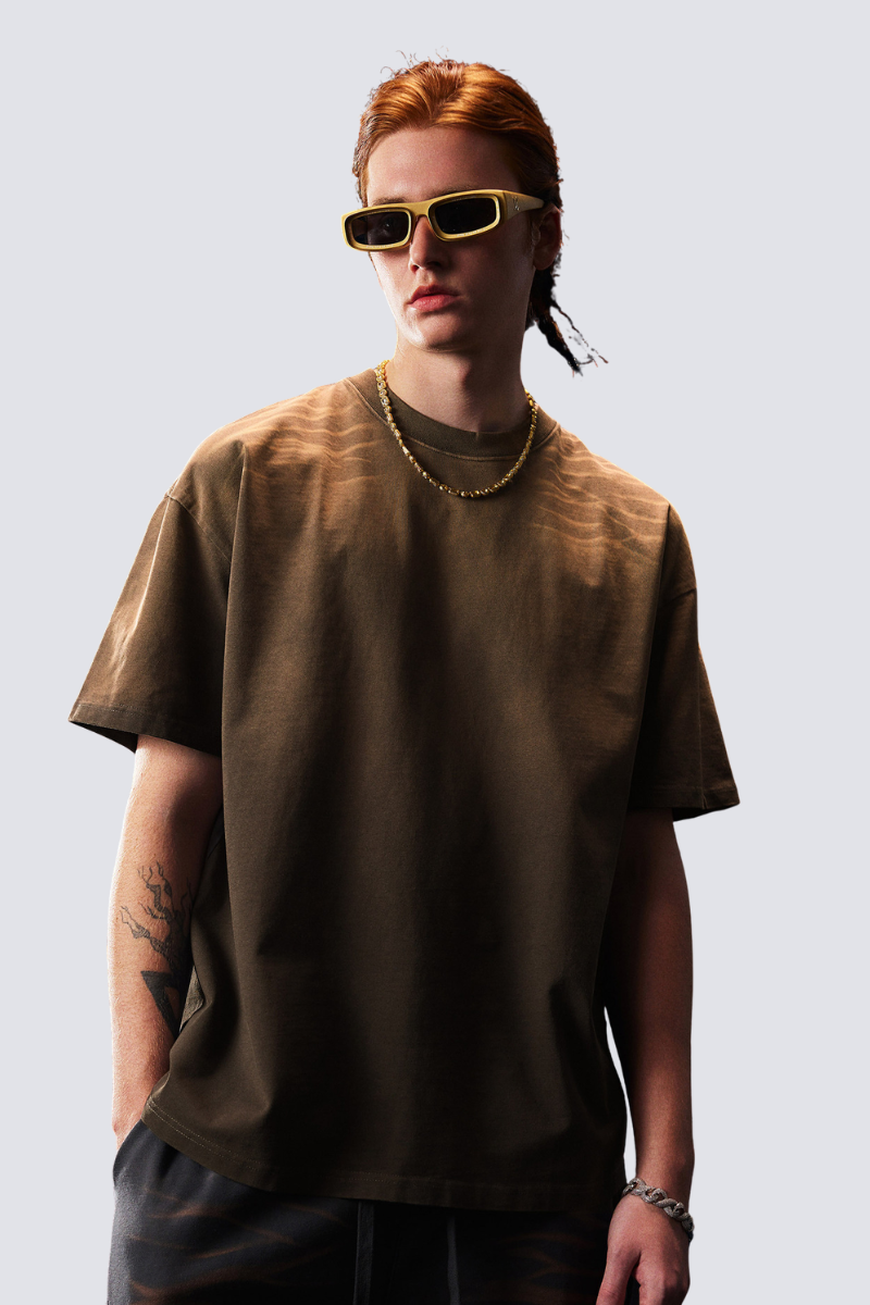 Men's Summer 250g Tiger Spray Fade Washed Oversized Tee