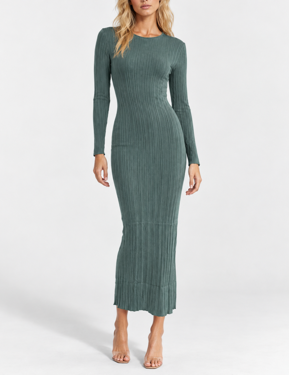 Ladies Boat Neck Ribbed Knit Bodycon Maxi Dress