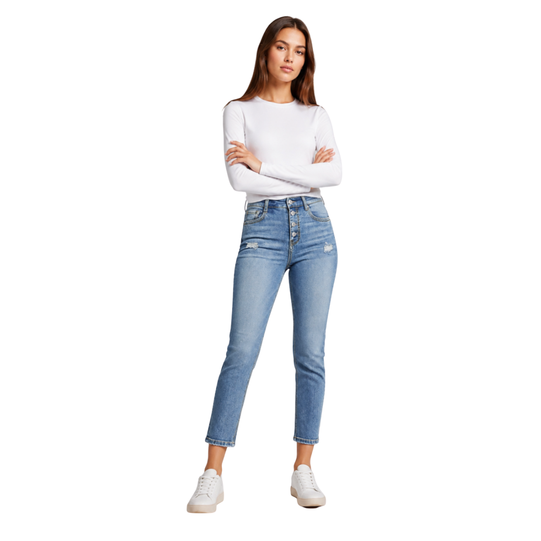 Women's High Waist Button Stretch Skinny Jeans