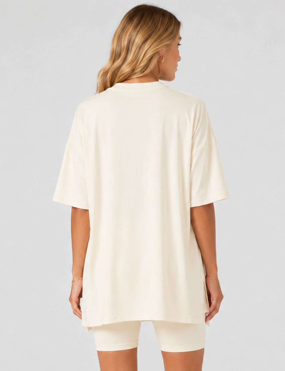 Ladies Solid Loungewear Outfits Loose Top & Slim Shorts Set