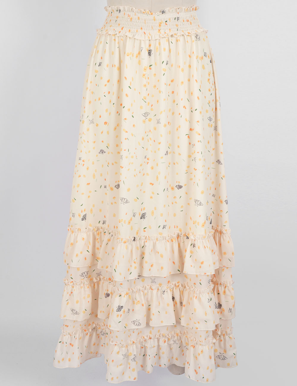 Ladies Floral Tiered Ruffle Smocked Waist Maxi Skirt