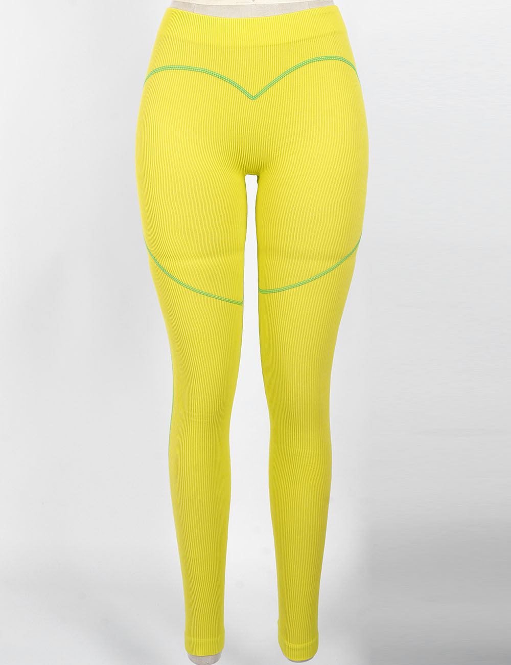 Ladies Ribbed Color Block Elastic Waist Yoga Pants